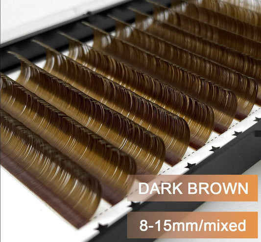 Natural Dark Brown Individual Korean Eyelash Extensions Mix 8-15mm
