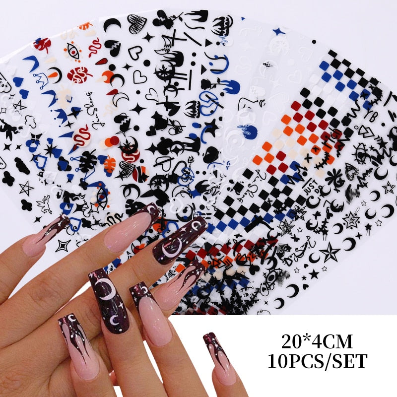 10Pcs/Set Stylish Nail Foil Abstract Transfer Decals