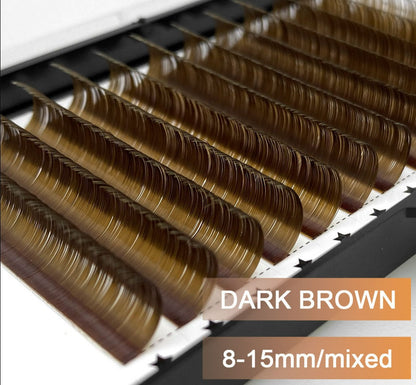 Natural Dark Brown Individual Korean Eyelash Extensions Mix 8-15mm