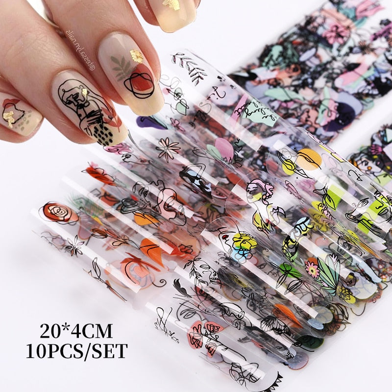 10Pcs/Set Stylish Nail Foil Abstract Transfer Decals