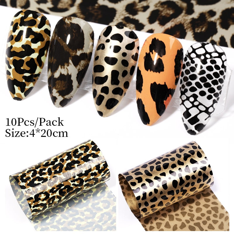 10Pcs/Set Stylish Nail Foil Abstract Transfer Decals