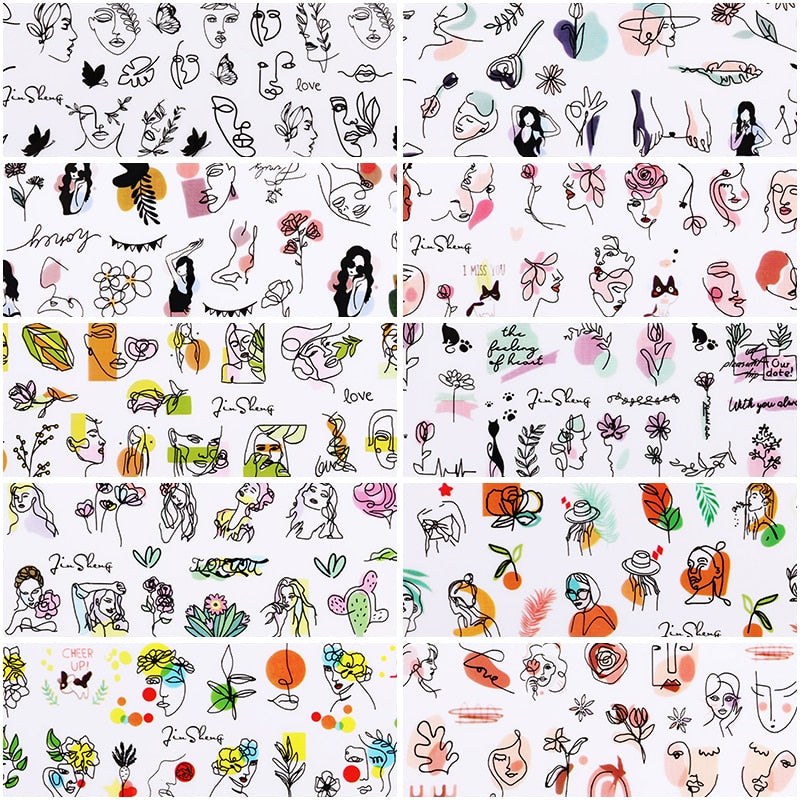 10Pcs/Set Stylish Nail Foil Abstract Transfer Decals
