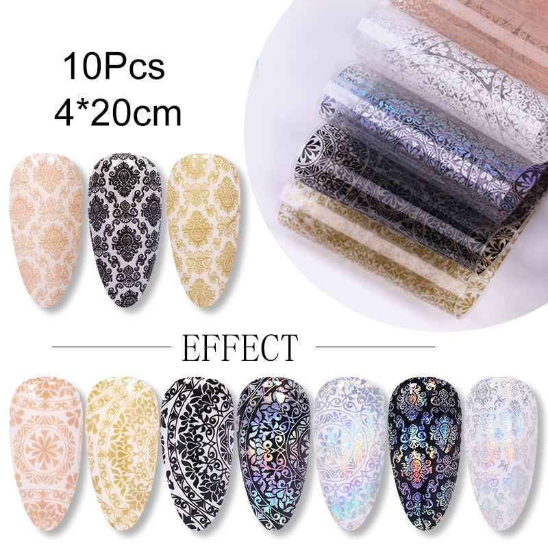 10Pcs/Set Stylish Nail Foil Abstract Transfer Decals