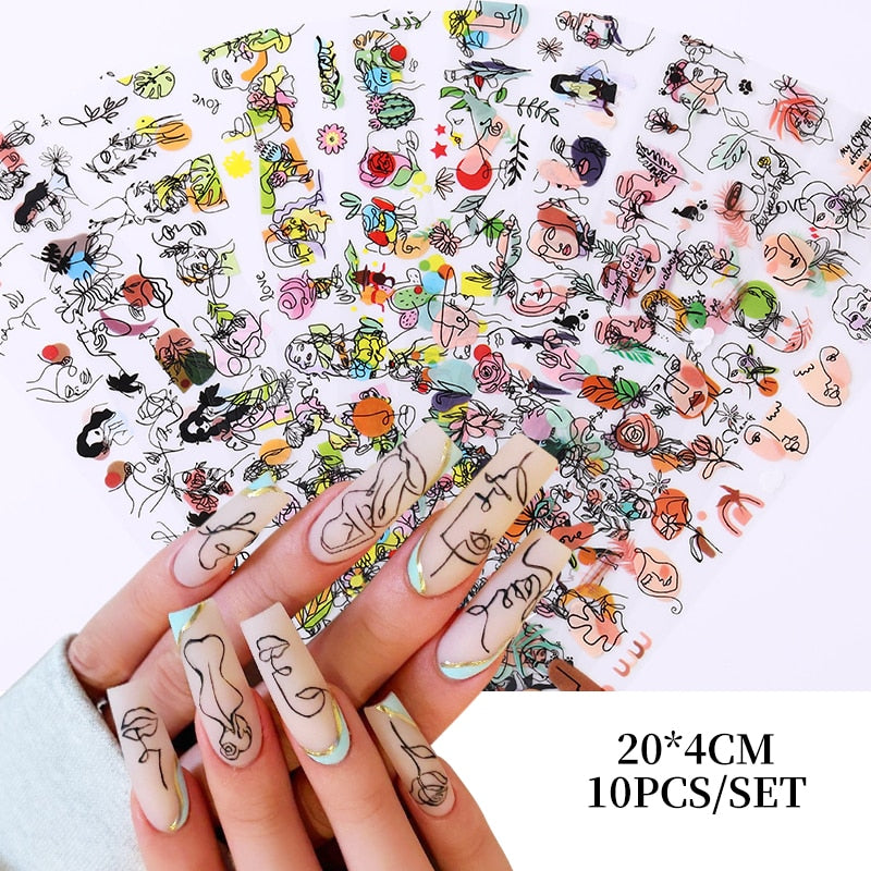 10Pcs/Set Stylish Nail Foil Abstract Transfer Decals