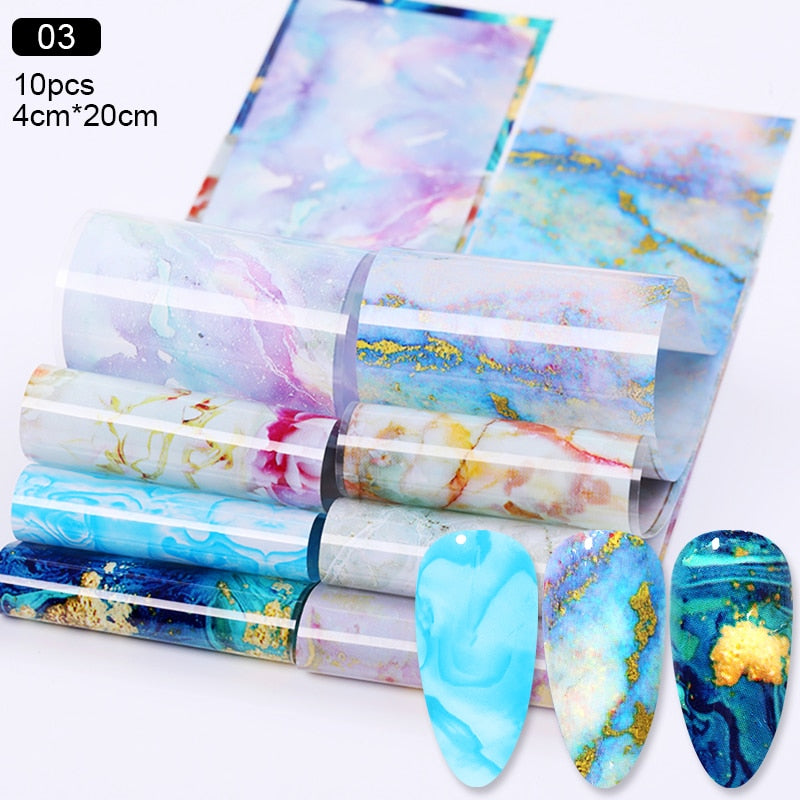 10Pcs/Set Stylish Nail Foil Abstract Transfer Decals