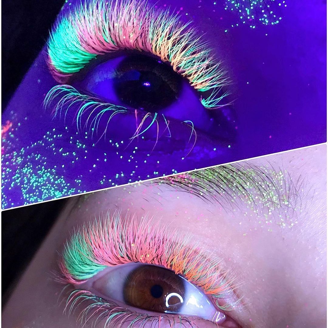 Gorota UV Neon Lash Extenion Glow in the Dark lashes Fluorescent Green Bright Colorful Bulk Classic Individual Eyelash Extension