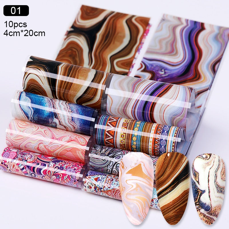 10Pcs/Set Stylish Nail Foil Abstract Transfer Decals