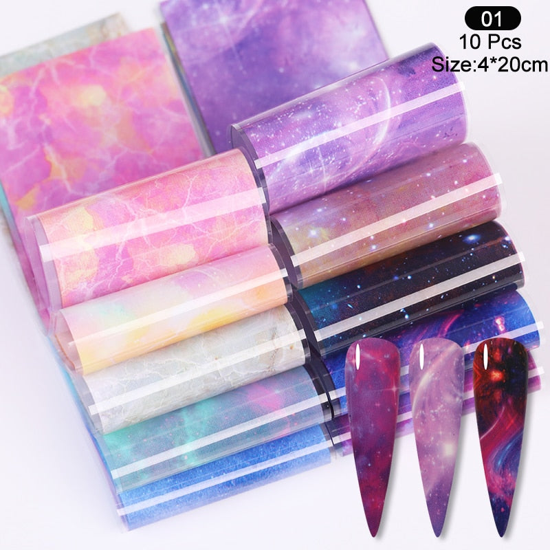 10Pcs/Set Stylish Nail Foil Abstract Transfer Decals