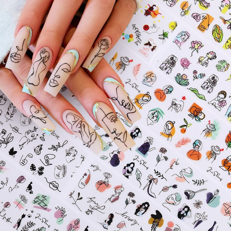 10Pcs/Set Stylish Nail Foil Abstract Transfer Decals