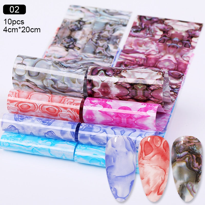 10Pcs/Set Stylish Nail Foil Abstract Transfer Decals