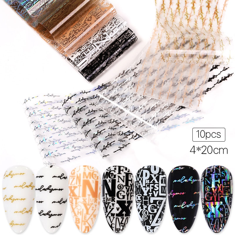 10Pcs/Set Stylish Nail Foil Abstract Transfer Decals