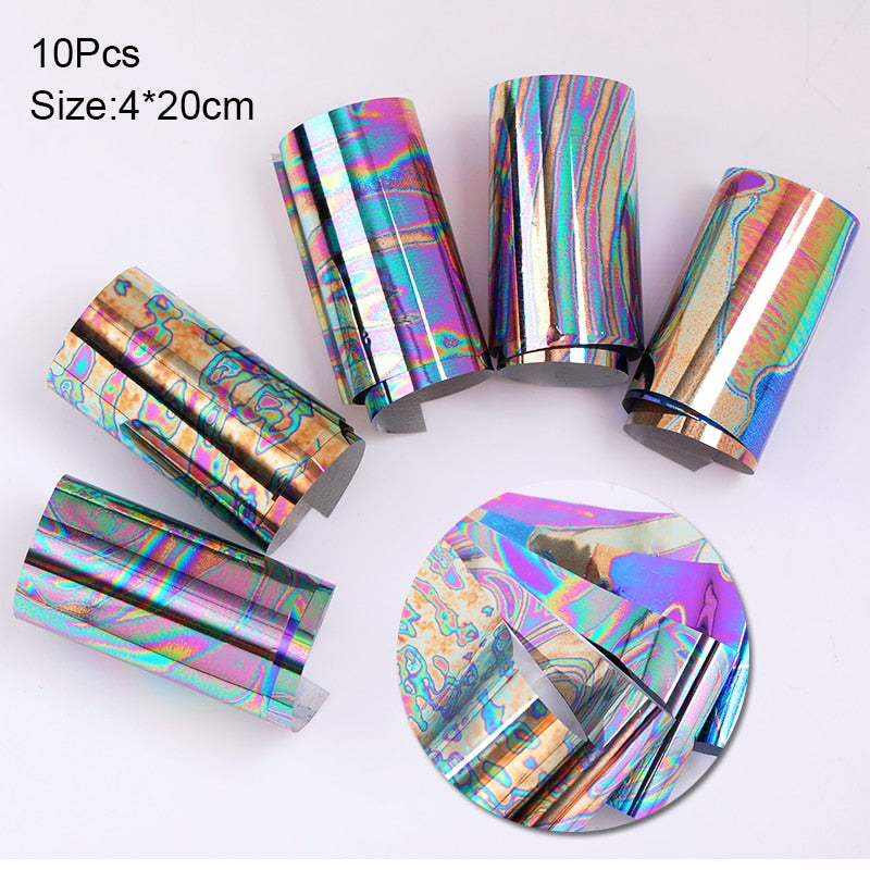 10Pcs/Set Stylish Nail Foil Abstract Transfer Decals