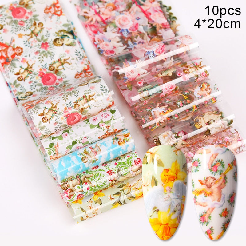 10Pcs/Set Stylish Nail Foil Abstract Transfer Decals