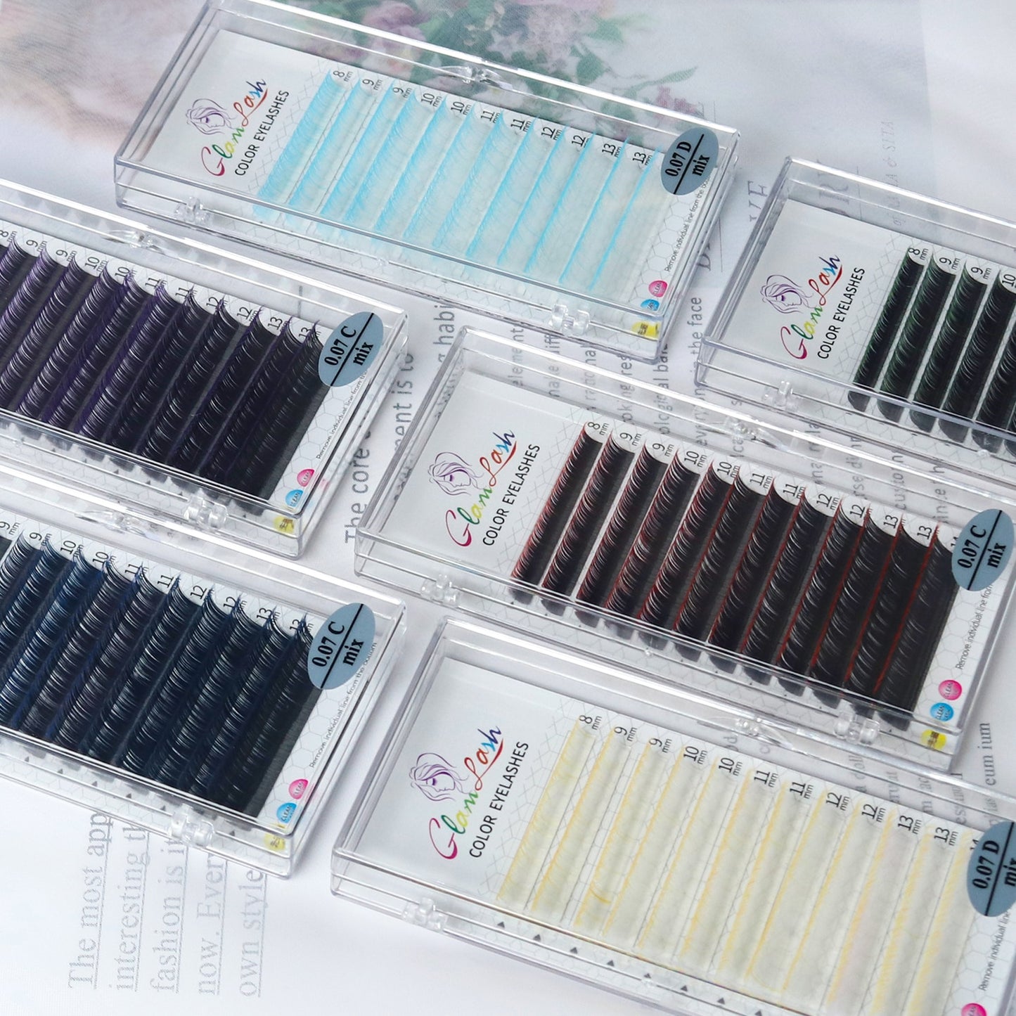 GLAMLASH Gradient Red Green Blue Purple Color Eyelash Extension Individual Faux Mink Ombre False Eye colored Lashes Makeup Tool