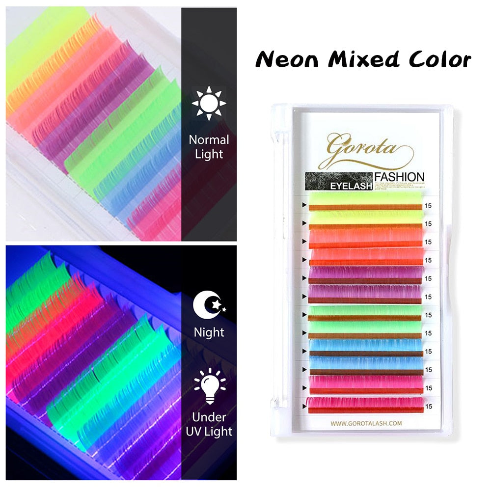 Gorota UV Neon Lash Extenion Glow in the Dark lashes Fluorescent Green Bright Colorful Bulk Classic Individual Eyelash Extension