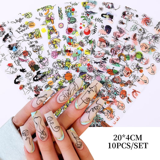 10Pcs/Set Stylish Nail Foil Abstract Transfer Decals