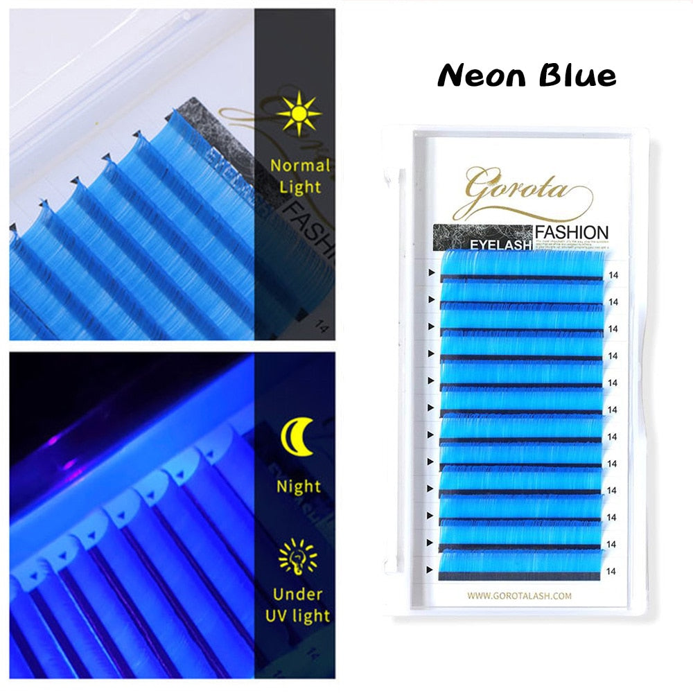 Gorota UV Neon Lash Extenion Glow in the Dark lashes Fluorescent Green Bright Colorful Bulk Classic Individual Eyelash Extension
