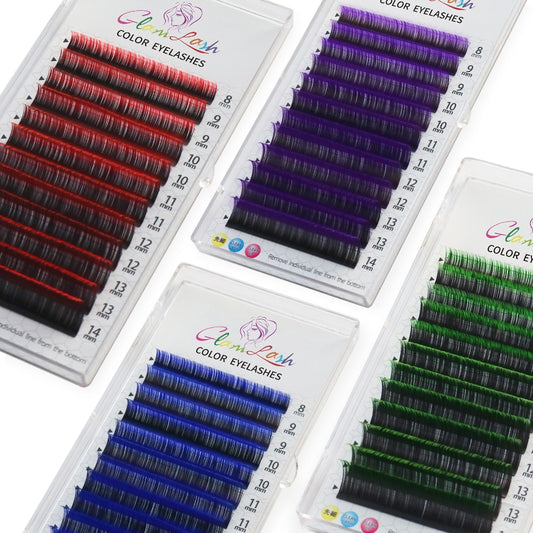 GLAMLASH Gradient Red Green Blue Purple Color Eyelash Extension Individual Faux Mink Ombre False Eye colored Lashes Makeup Tool