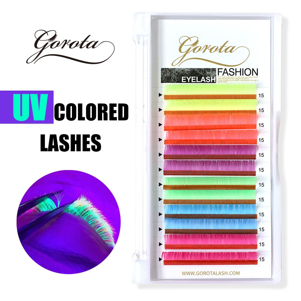 Gorota UV Neon Lash Extenion Glow in the Dark lashes Fluorescent Green Bright Colorful Bulk Classic Individual Eyelash Extension