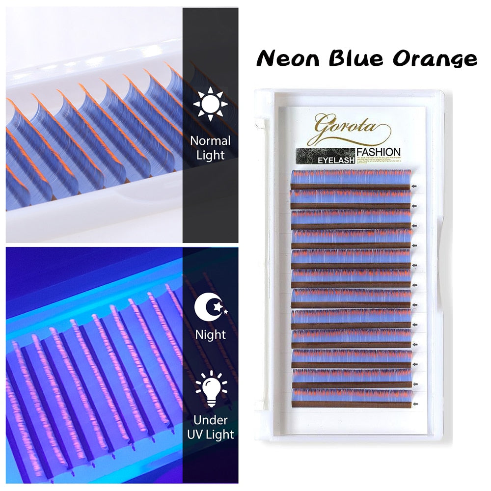 Gorota UV Neon Lash Extenion Glow in the Dark lashes Fluorescent Green Bright Colorful Bulk Classic Individual Eyelash Extension