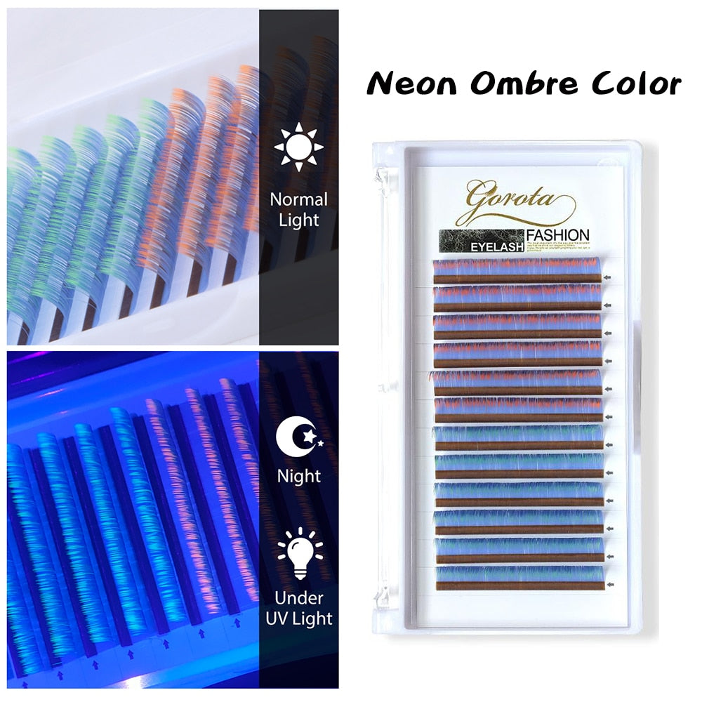 Gorota UV Neon Lash Extenion Glow in the Dark lashes Fluorescent Green Bright Colorful Bulk Classic Individual Eyelash Extension