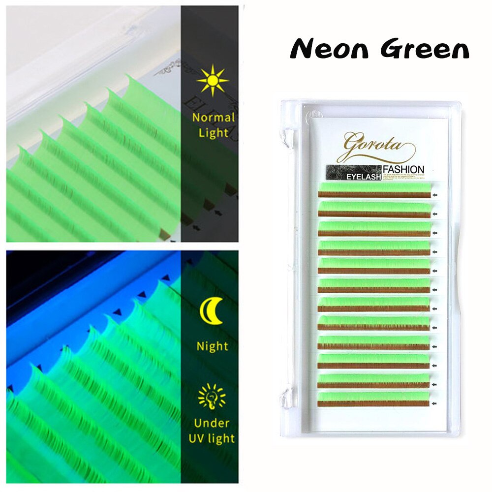 Gorota UV Neon Lash Extenion Glow in the Dark lashes Fluorescent Green Bright Colorful Bulk Classic Individual Eyelash Extension