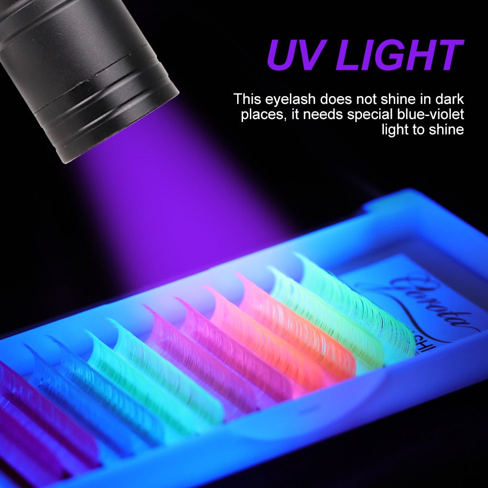 Gorota UV Neon Lash Extenion Glow in the Dark lashes Fluorescent Green Bright Colorful Bulk Classic Individual Eyelash Extension
