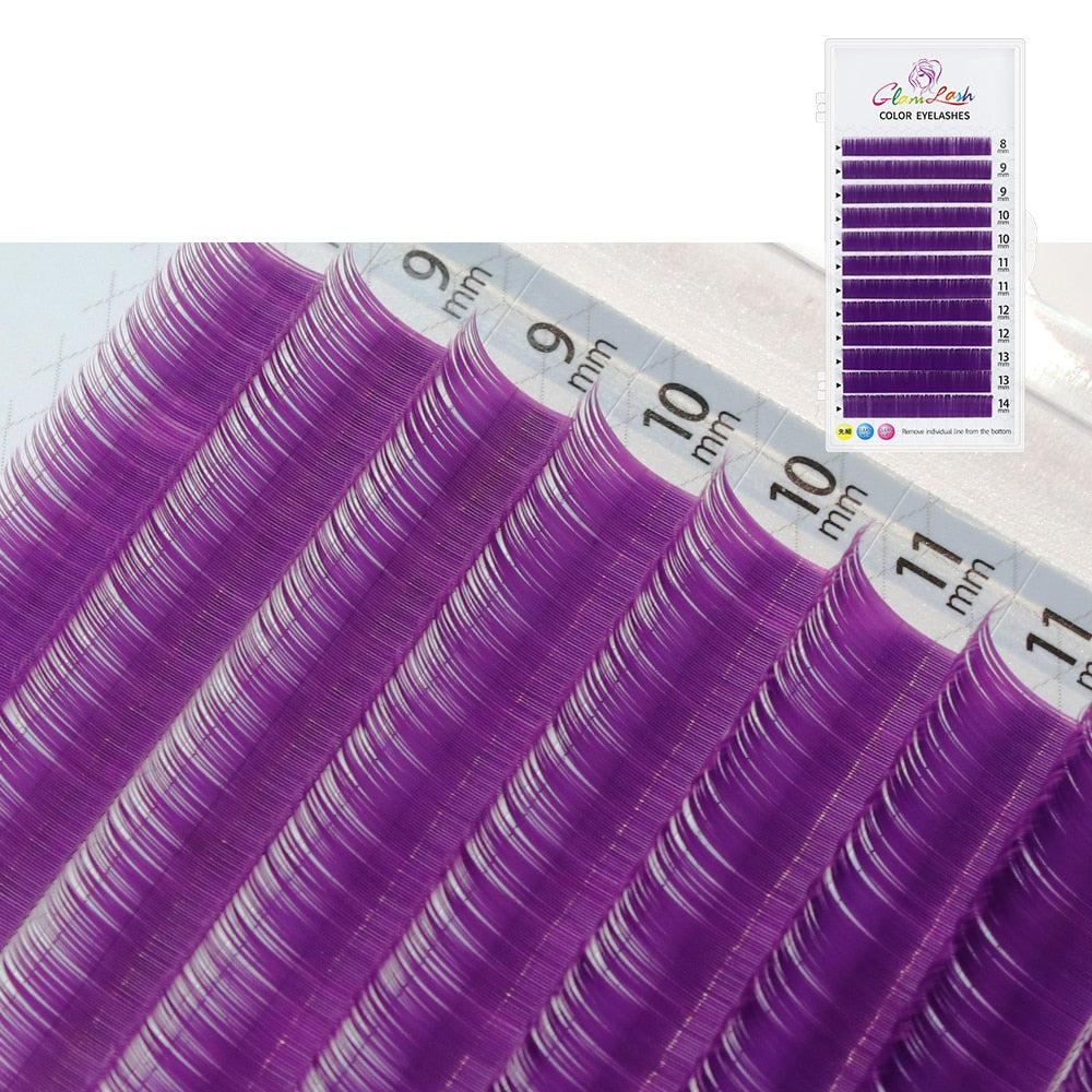 GLAMLASH Gradient Red Green Blue Purple Color Eyelash Extension Individual Faux Mink Ombre False Eye colored Lashes Makeup Tool