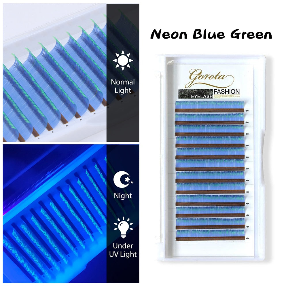 Gorota UV Neon Lash Extenion Glow in the Dark lashes Fluorescent Green Bright Colorful Bulk Classic Individual Eyelash Extension