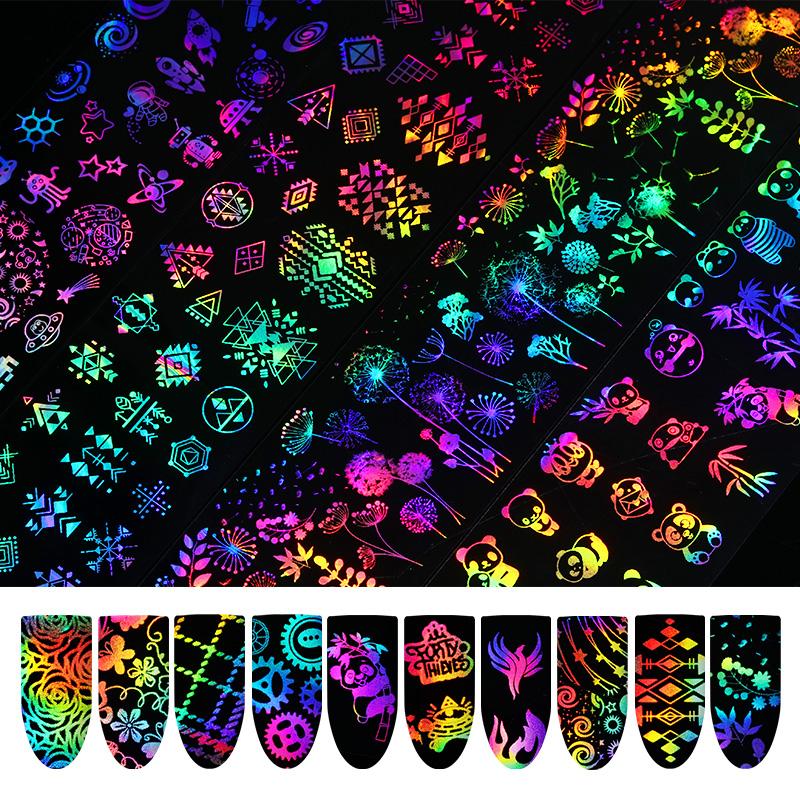 10Pcs/Set Stylish Nail Foil Abstract Transfer Decals