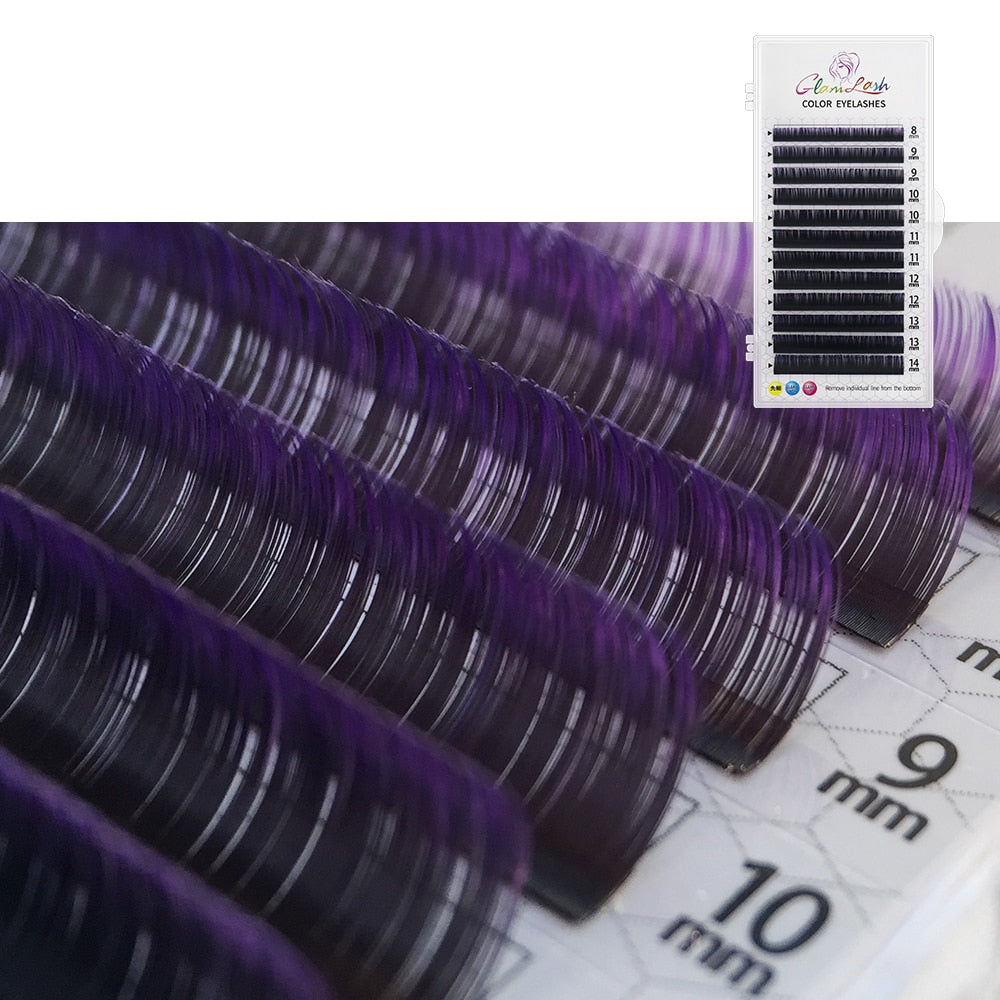 GLAMLASH Gradient Red Green Blue Purple Color Eyelash Extension Individual Faux Mink Ombre False Eye colored Lashes Makeup Tool
