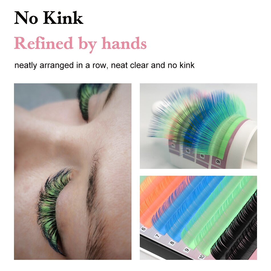 NEON/Blacklight Eyelash Extensions Soft Natural Synthetic 6 Colors Mixed
