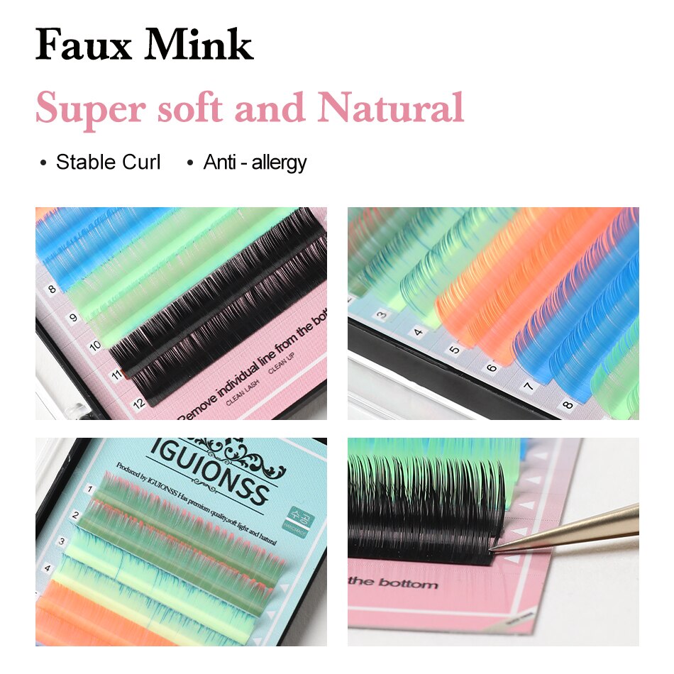 NEON/Blacklight Eyelash Extensions Soft Natural Synthetic 6 Colors Mixed